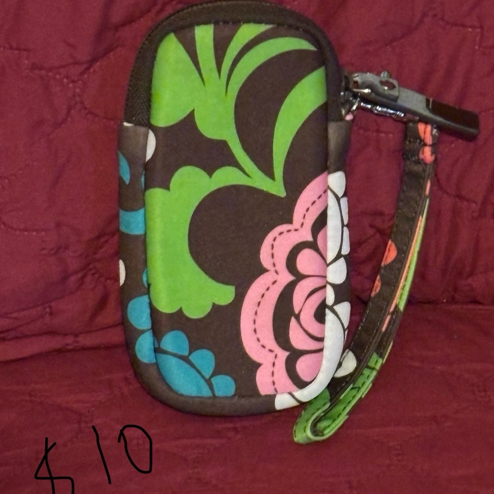 Vera Bradley Green and Pink Floral Phone Case with Wrist Strap